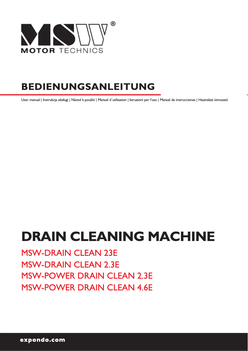 First page image of the manual for MSW-DRAIN CLEAN 23E