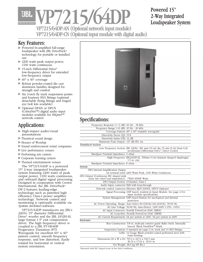 First page image of the manual for VP7215/64DP