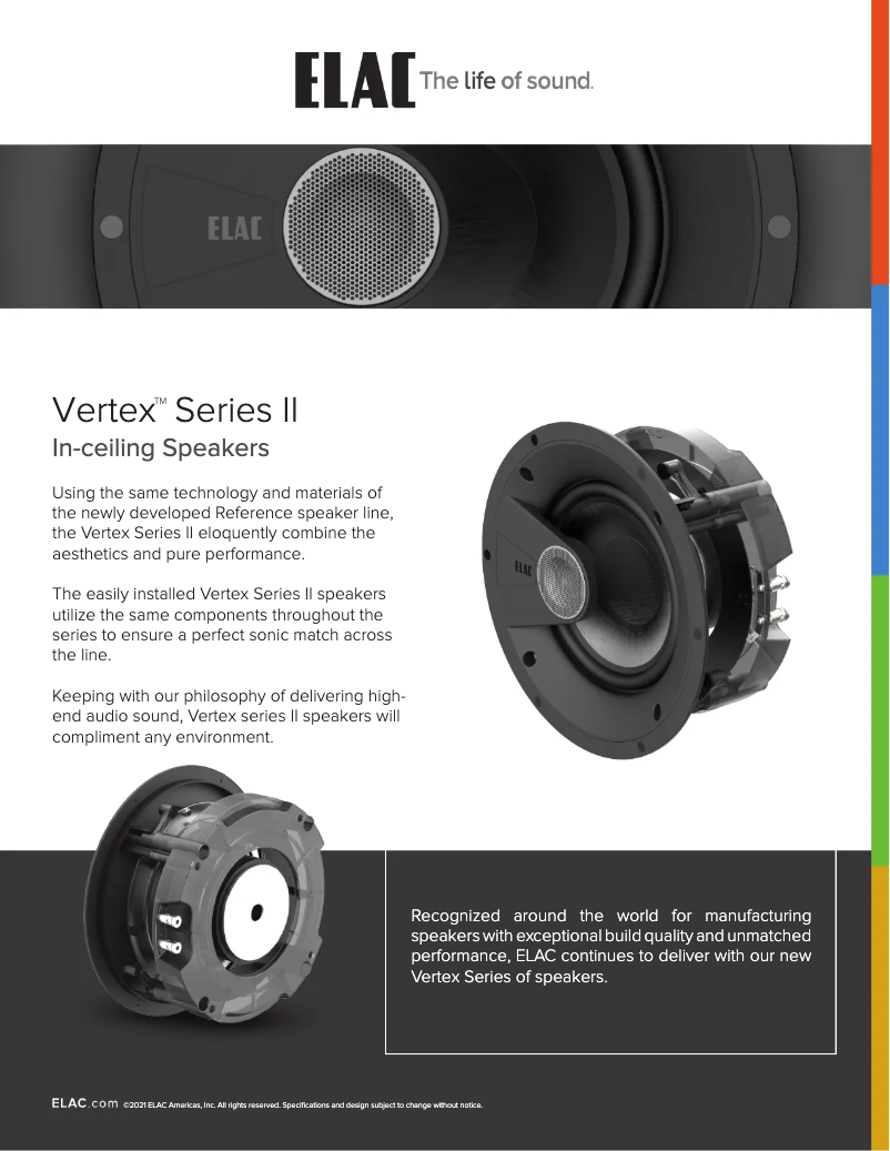 Page 1 de la notice Fiche technique ELAC Vertex II IW-V62