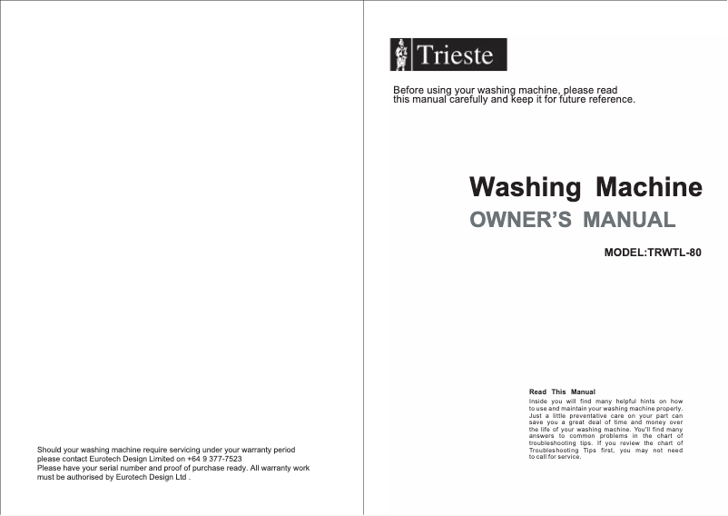 First page image of the manual for TRWTL-80