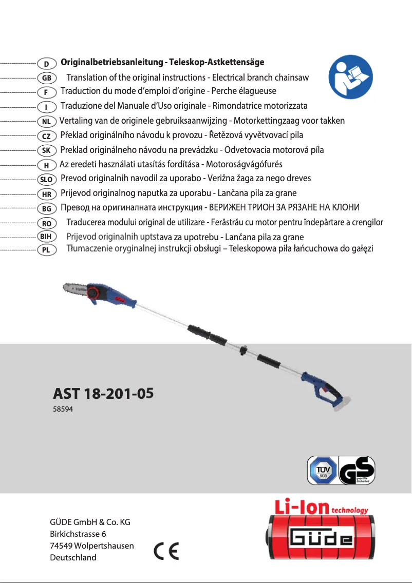 Page 1 of the manual User Manual Güde AST 18-201-05