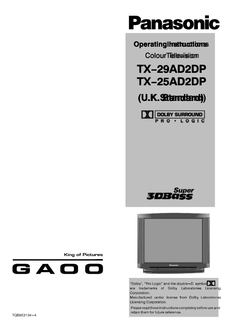 First page image of the manual for TX-29AD2DP