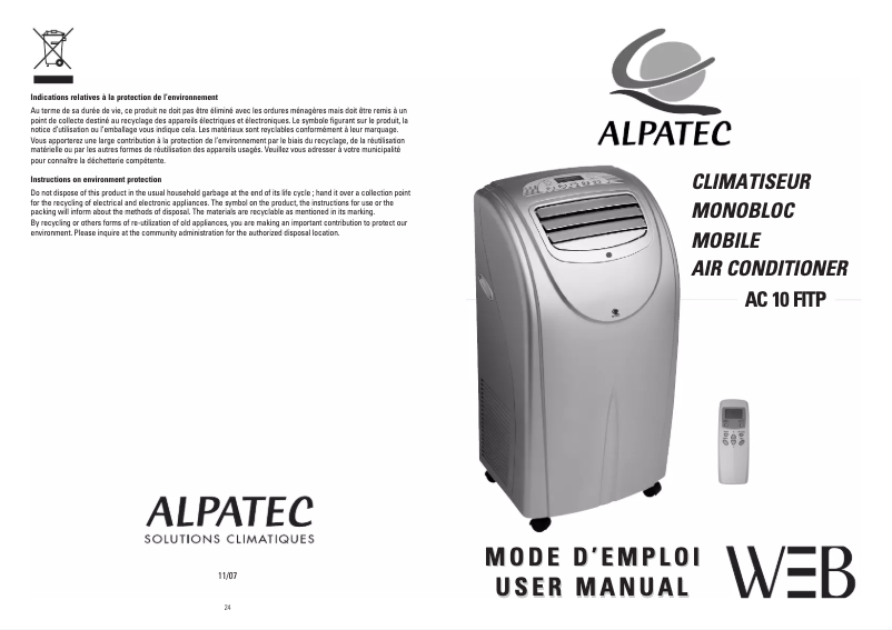 First page image of the manual for AC 10 FITP