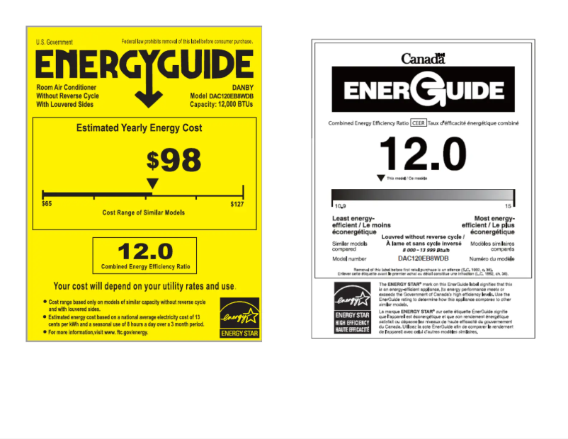 Page 1 of the manual Energy Label Danby DAC120EB8WDB