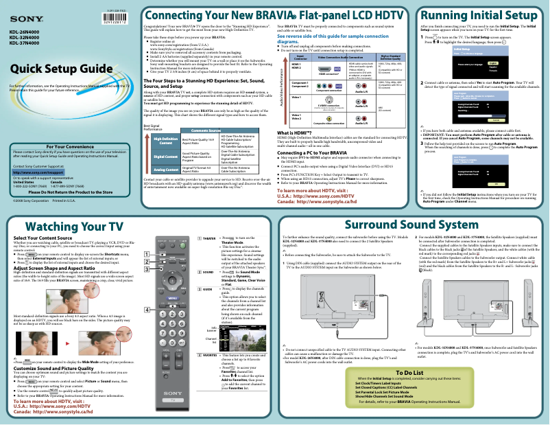 Page 1 of the manual Installation Guide Sony Bravia KDL-32N4000