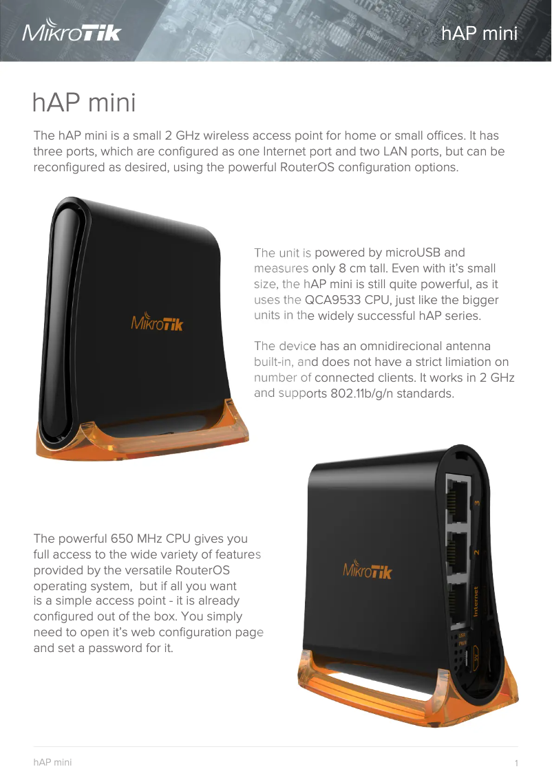 Page 1 of the manual Brochure Mikrotik hAP mini