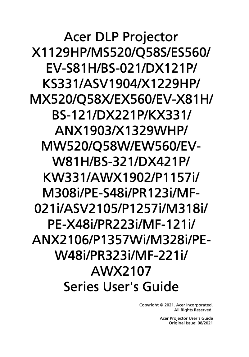 Page 1 of the manual User Manual Acer X1229HP