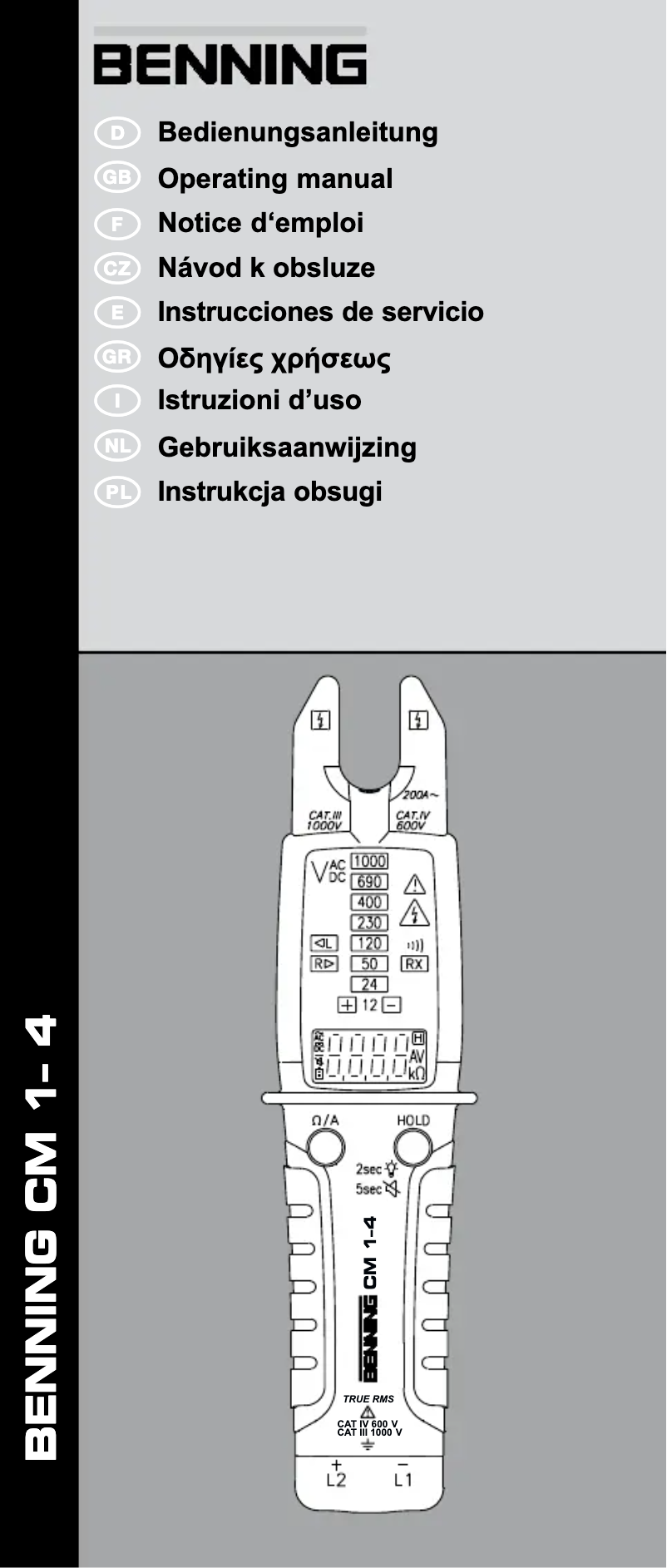 Page 1 of the manual User Manual BENNING CM 1-4