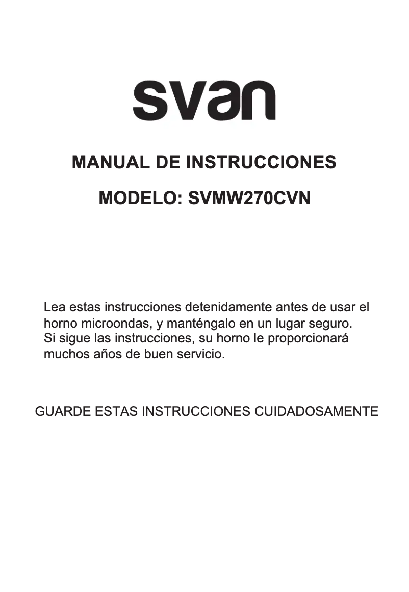 First page image of the manual for SVMW270CVN