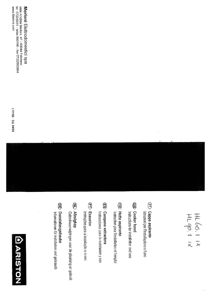 Page 1 of the manual User Manual Ariston Thermo HL 90.1 IX