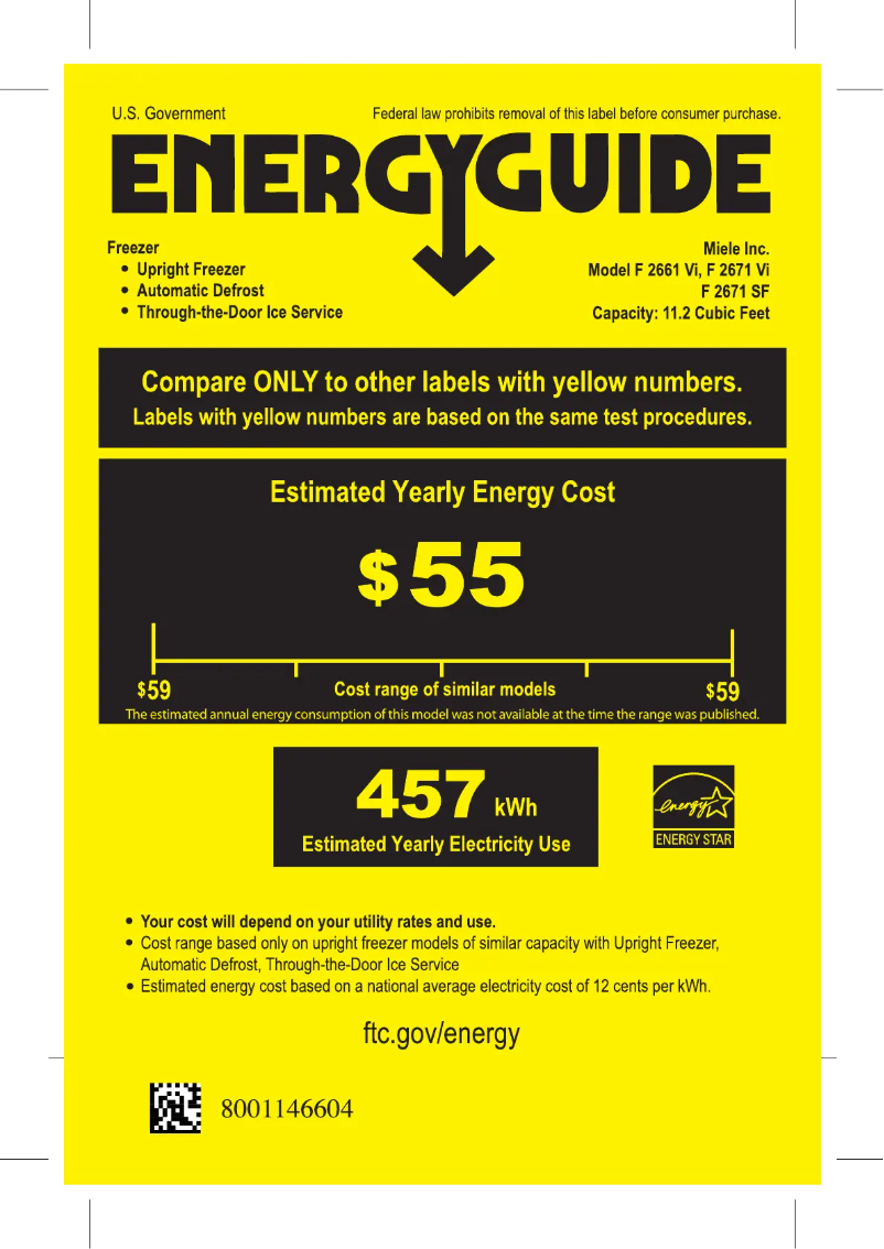 Page 1 of the manual Energy Label Miele F 2671 SF