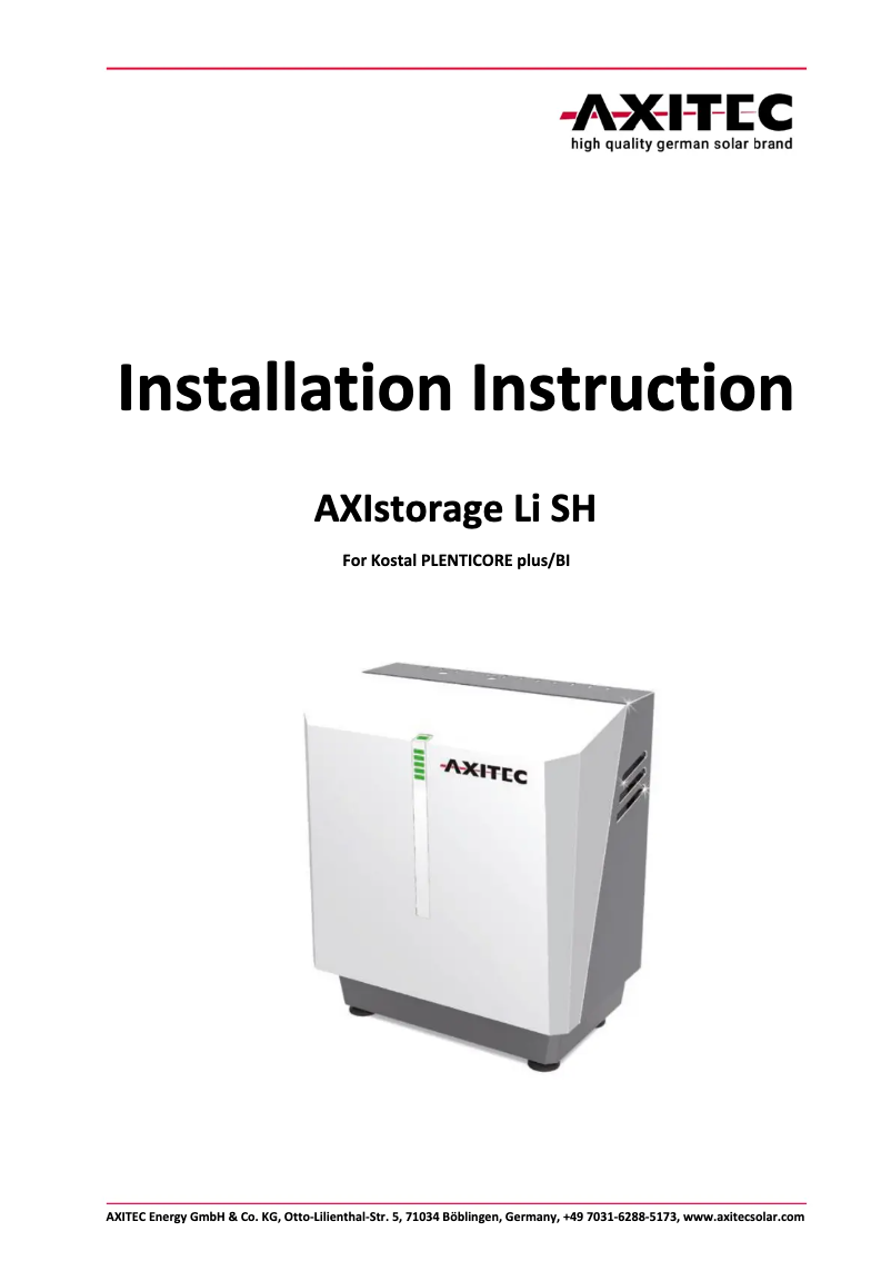 First page image of the manual for AXIstorage LI-10SH