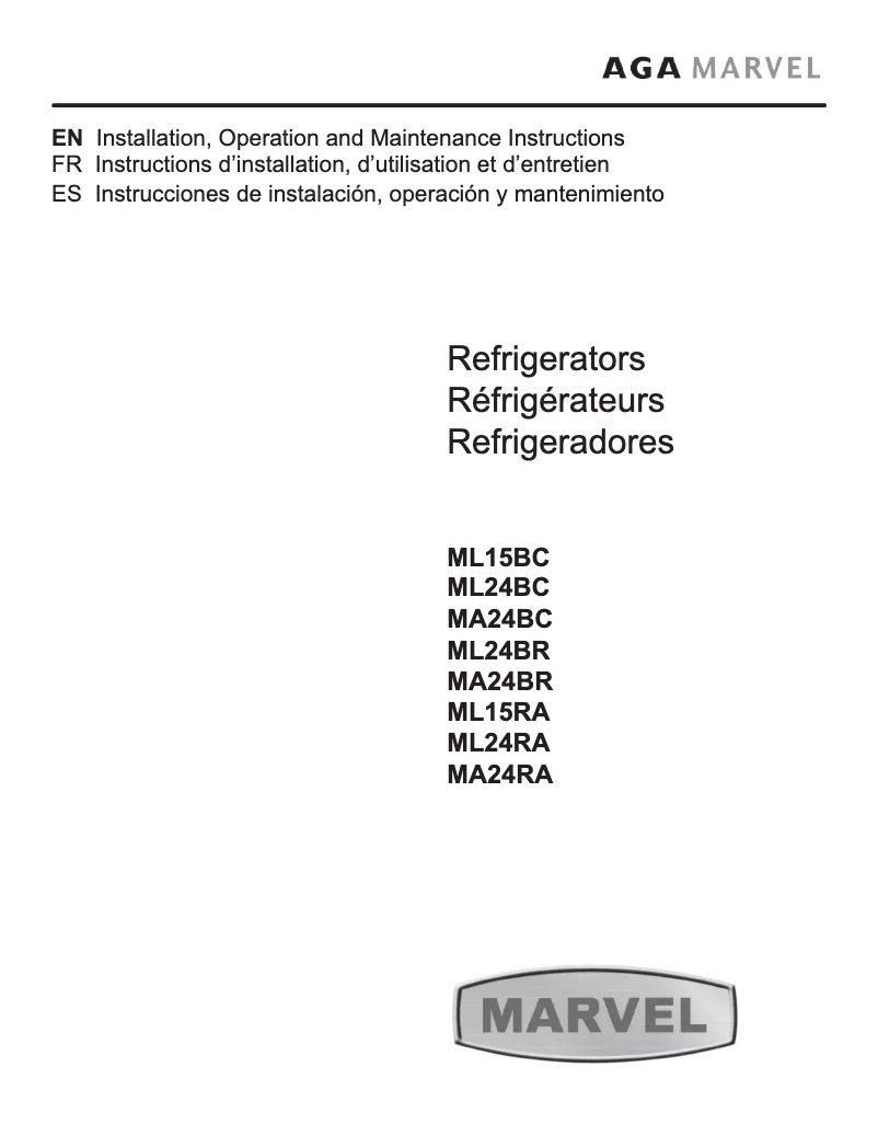 Page 1 of the manual User Manual Marvel ML24RAS2RB