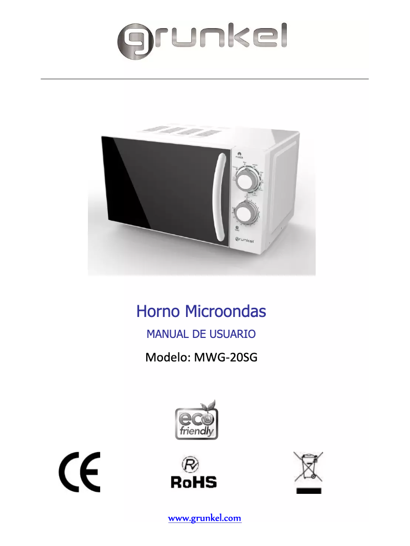 First page image of the manual for MWG-20SG