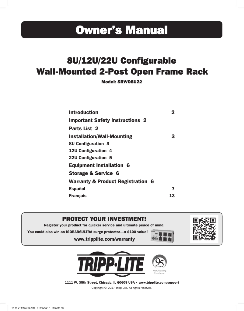 Page 1 of the manual User Manual Tripp Lite SmartRack SRWO8U22DP