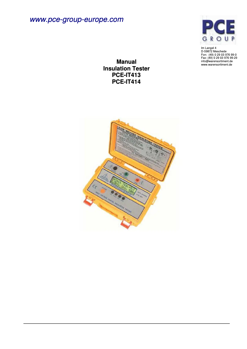 First page image of the manual for PCE-IT413