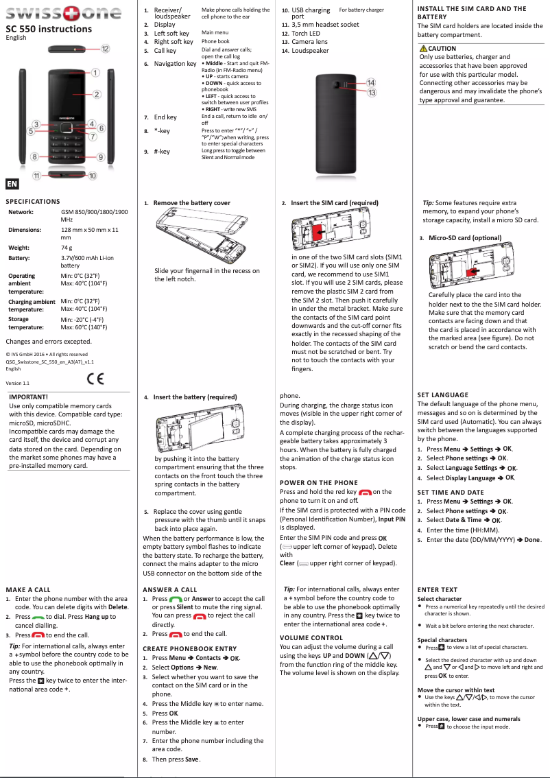 First page image of the manual for SC 550