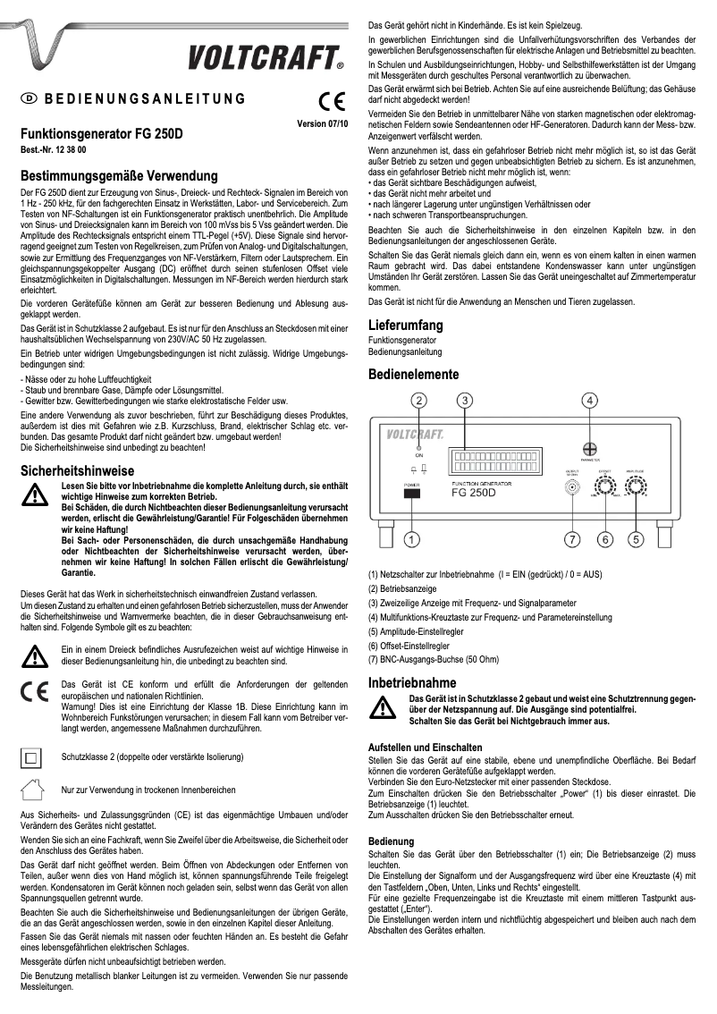 Page 1 of the manual User Manual Voltcraft FG 250D