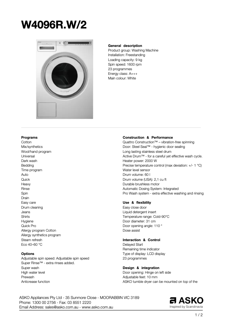First page image of the manual for W4096R