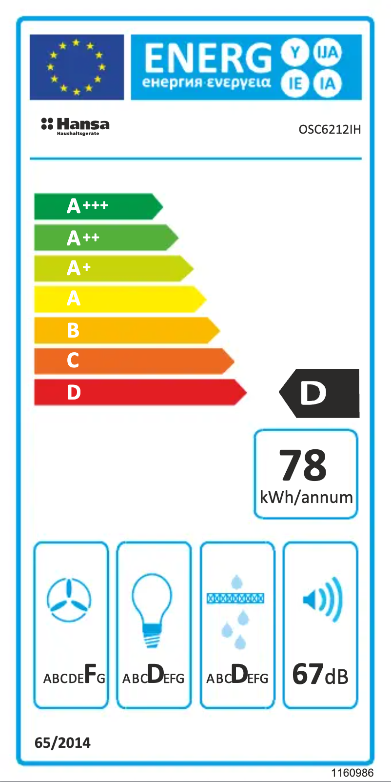 Page 1 of the manual Energy Label Hansa OSC6212IH