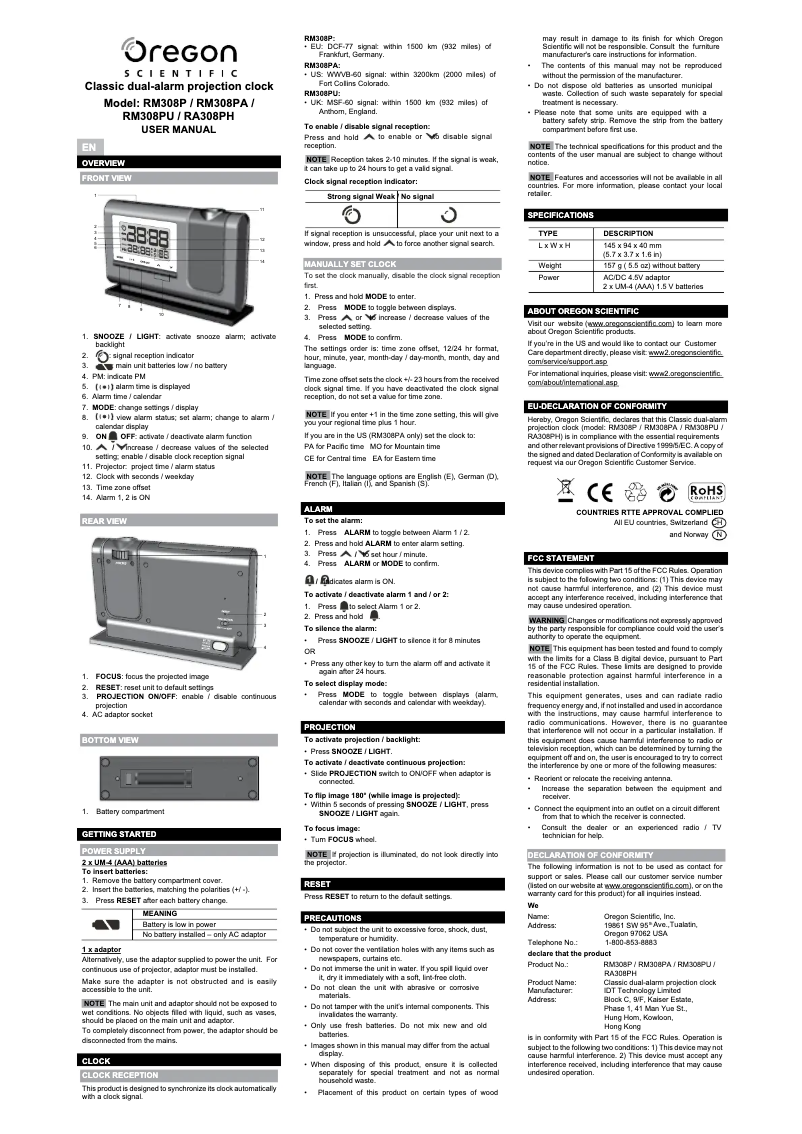 First page image of the manual for RM308PA