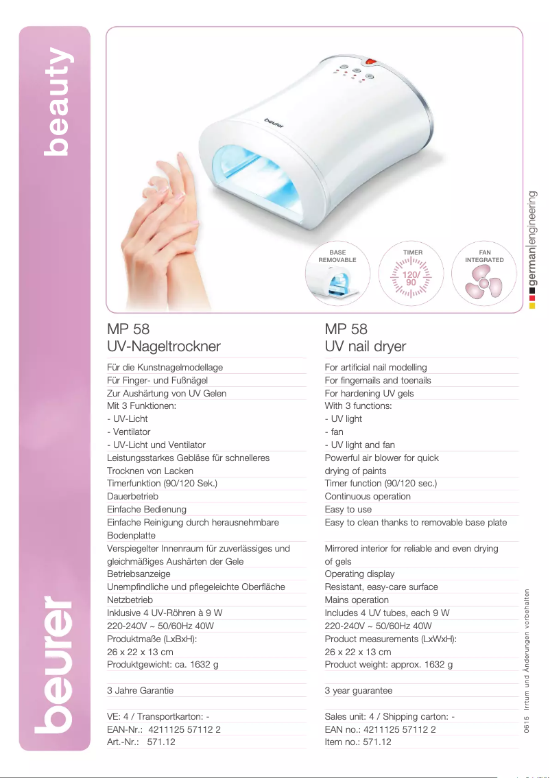 Page 1 of the manual Technical Sheet Beurer MP 58