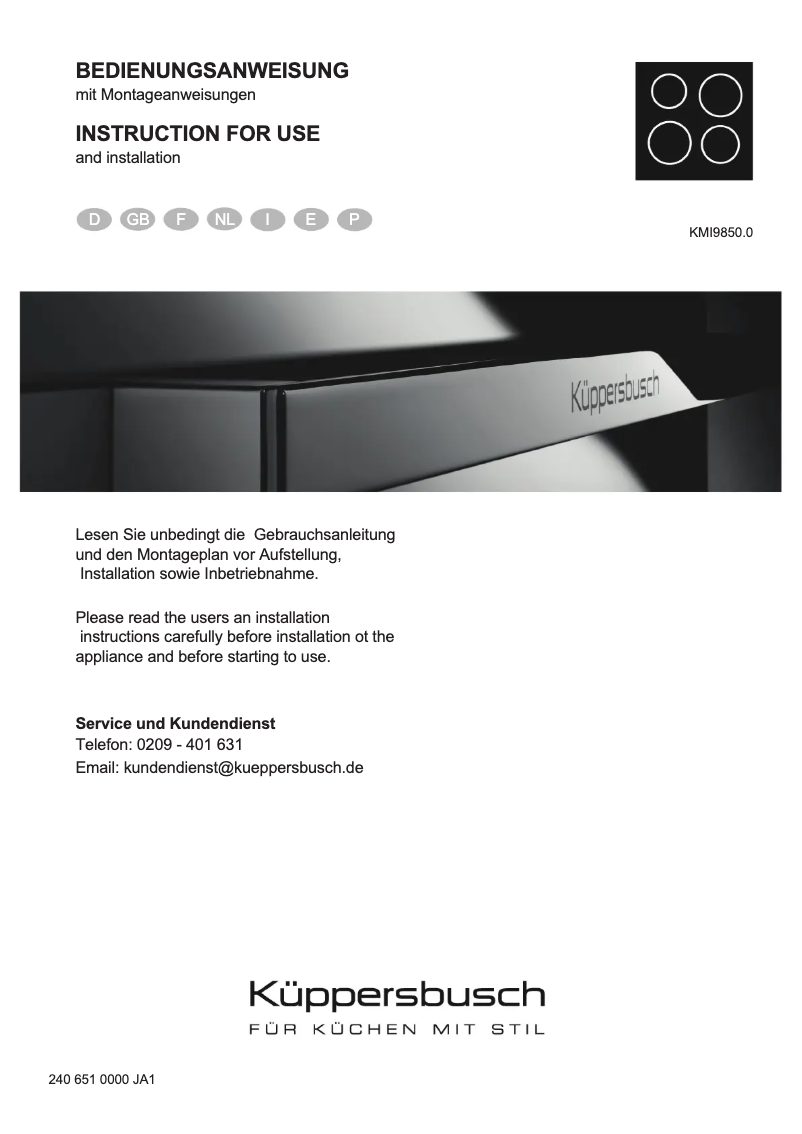 Image de la première page du manuel de l'appareil KMI9850.0SR