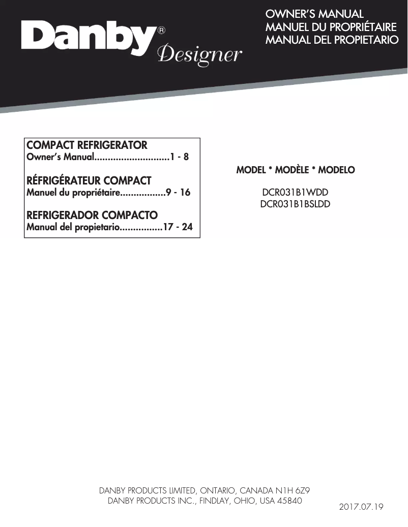 Page 1 of the manual Installation Guide Danby DCR031B1