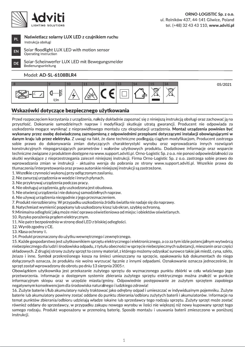 Page 1 of the manual User Manual Adviti AD-SL-6108BLR4