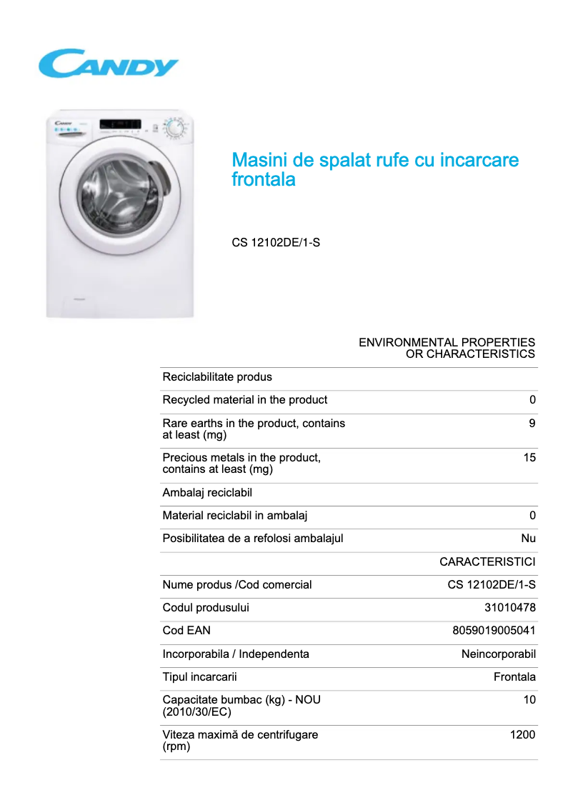 First page image of the manual for CS 12102DE/1-S