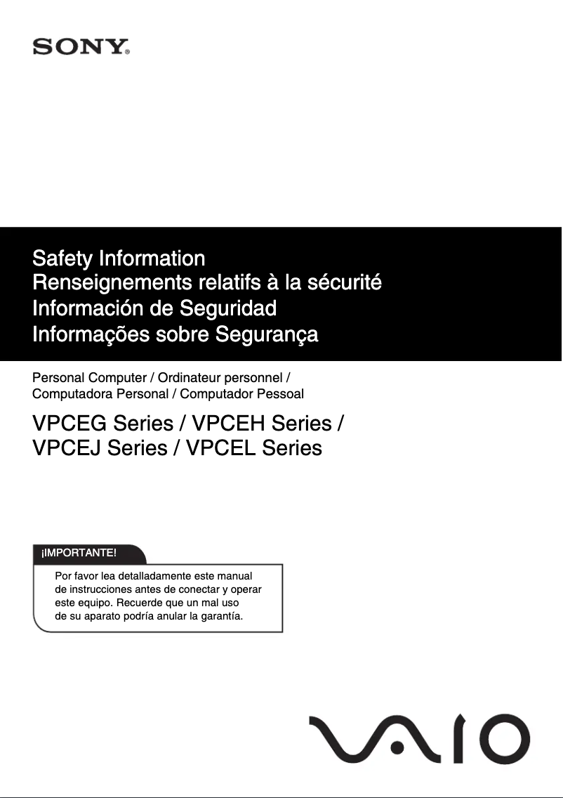First page image of the manual for Vaio VPCEH13FX