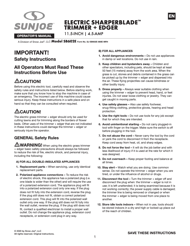 First page image of the manual for SB602E