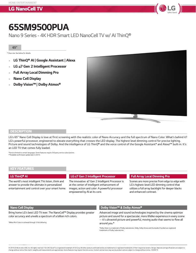 First page image of the manual for SM9500PUA