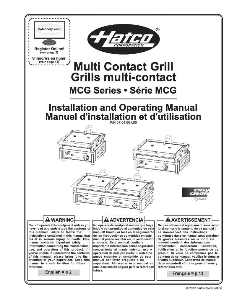 Page 1 of the manual User Manual Hatco MCG20G