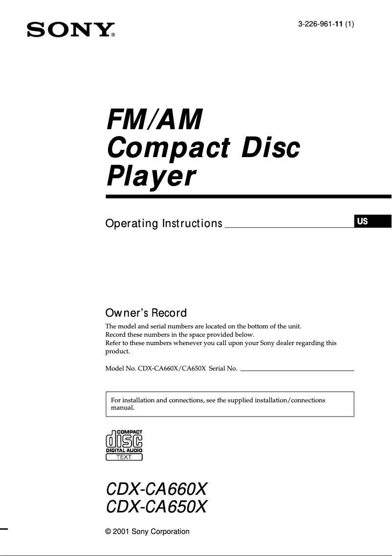 First page image of the manual for CDX-CA660X