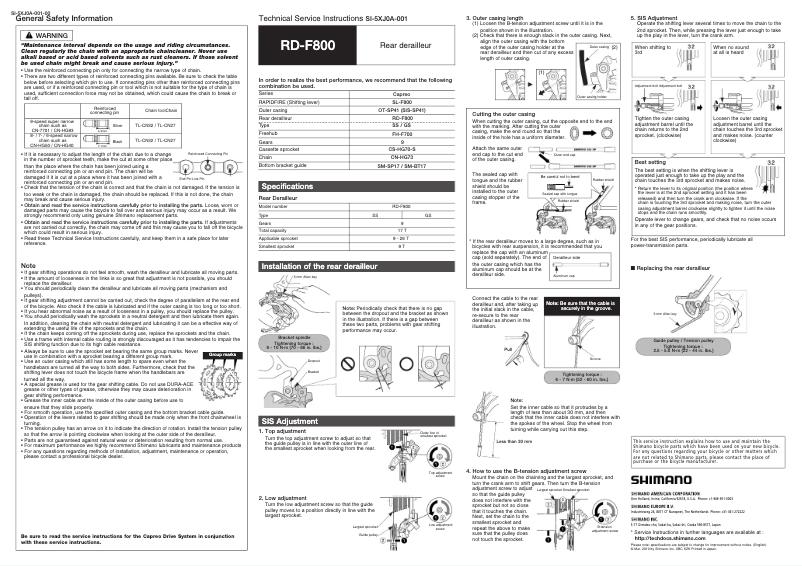 Page 1 of the manual User Manual Shimano RD-F800-SS