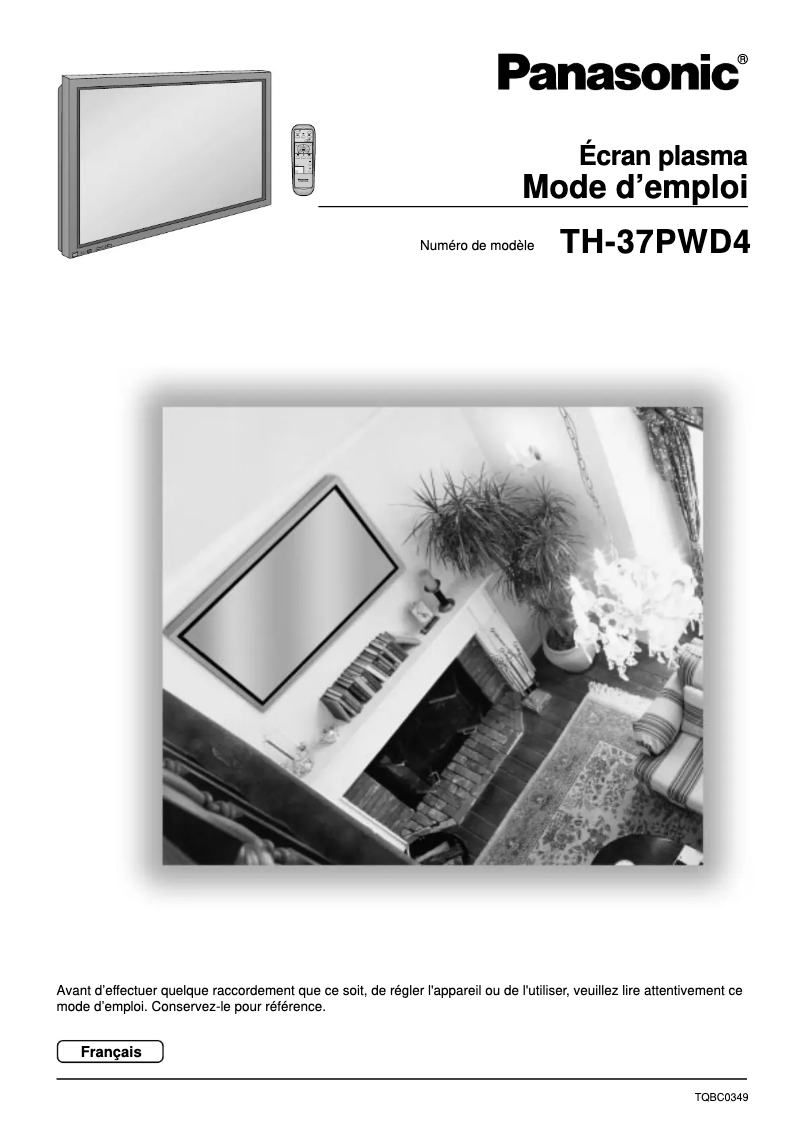 First page image of the manual for Viera TH-37PWD4EX