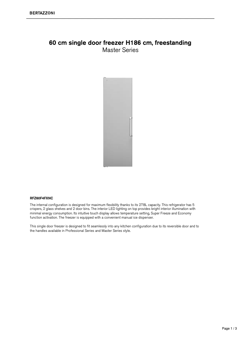 Page 1 of the manual Technical Sheet Bertazzoni RFZ60F4FXNC