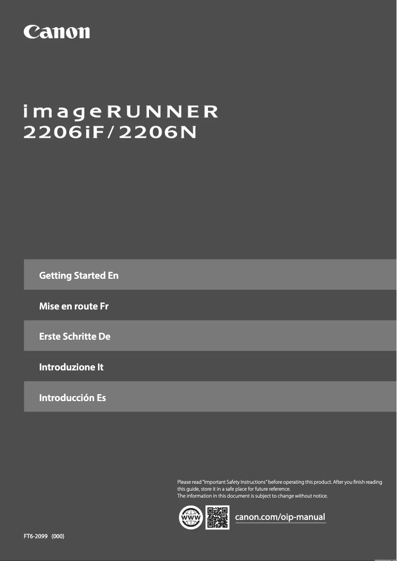 First page image of the manual for imageRUNNER 2206N
