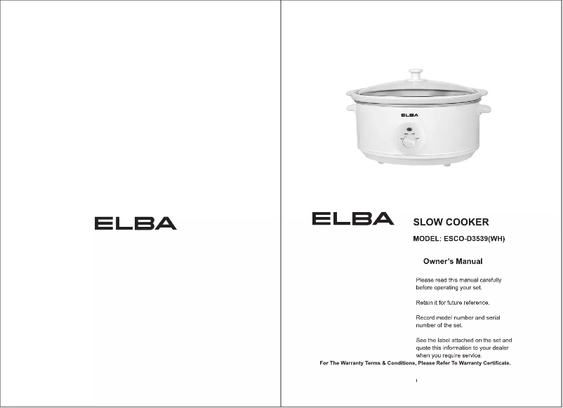 Page 1 of the manual User Manual Elba ESCO-D3539(WH)
