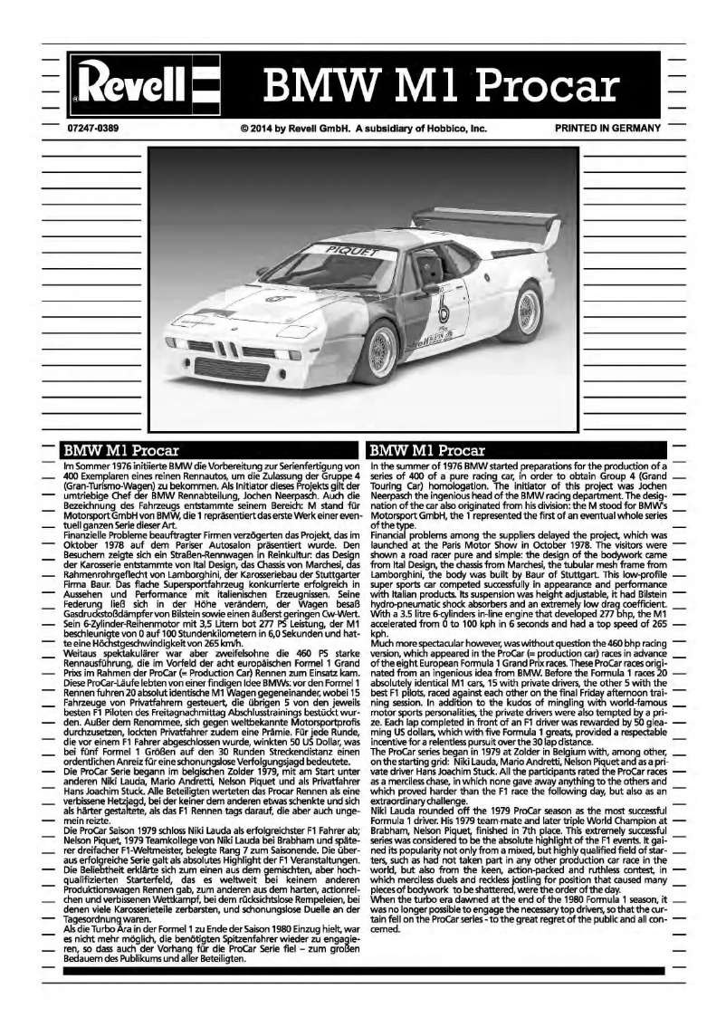 First page image of the manual for BMW M1 Procar