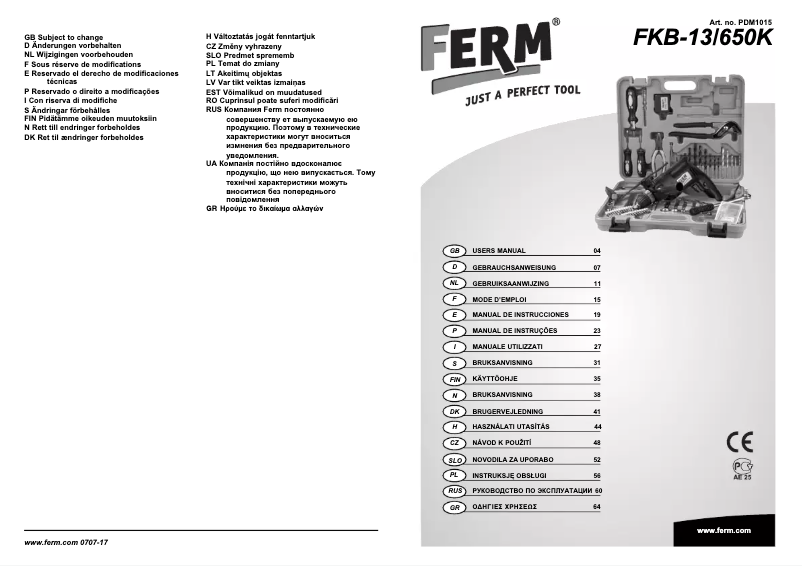 Page 1 of the manual User Manual Ferm FKB-13/650K