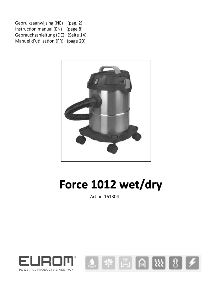 First page image of the manual for Force 1012 wet/dry