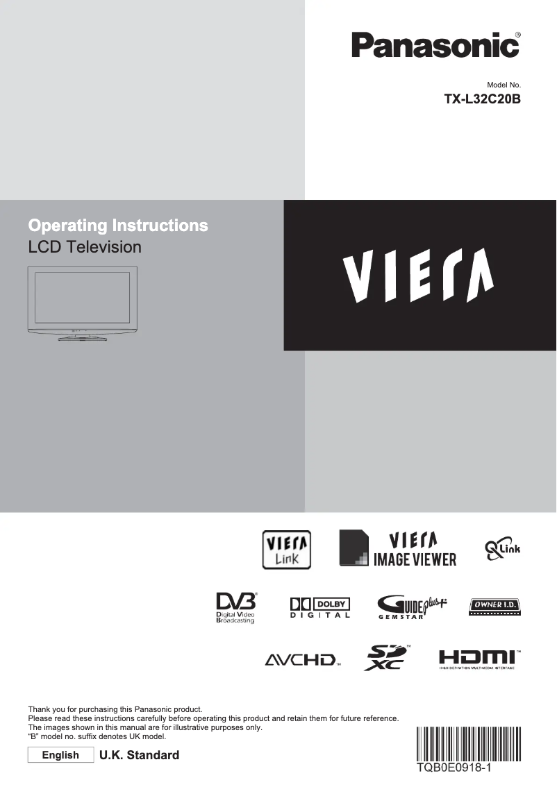 First page image of the manual for Viera TX-L32C20B