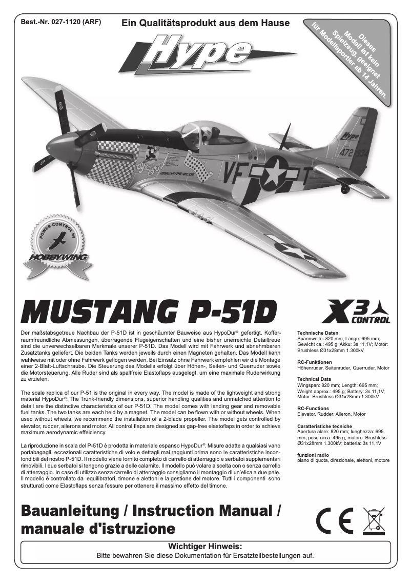 Page 1 of the manual User Manual Kyosho Mustang P-51D