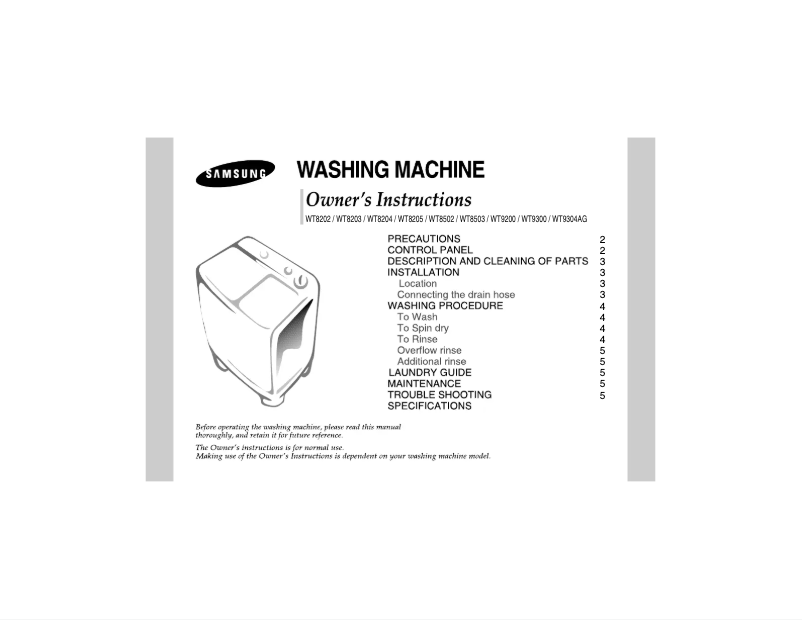 First page image of the manual for WT8205EG