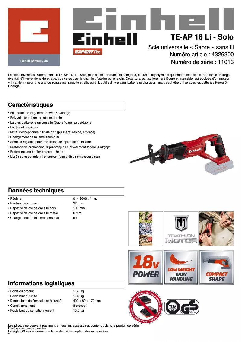 First page image of the manual for TE-AP 18/22 Li-Solo