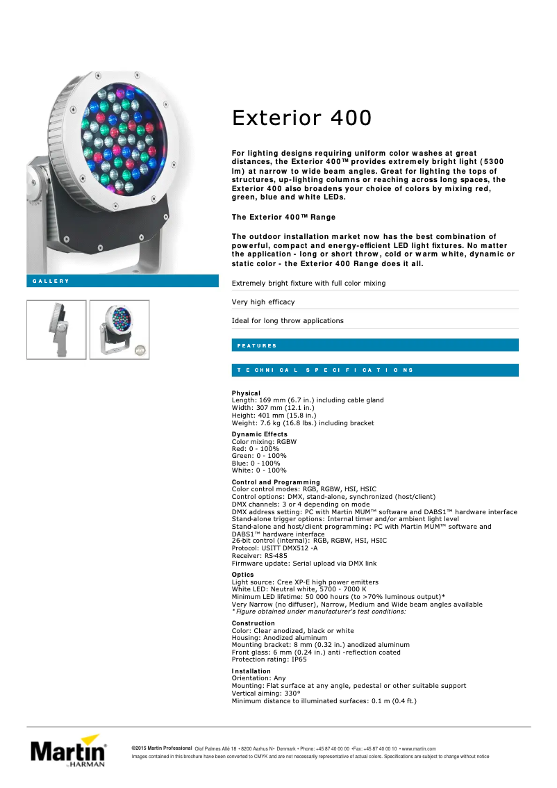 Page 1 of the manual Technical Sheet Martin Exterior 400