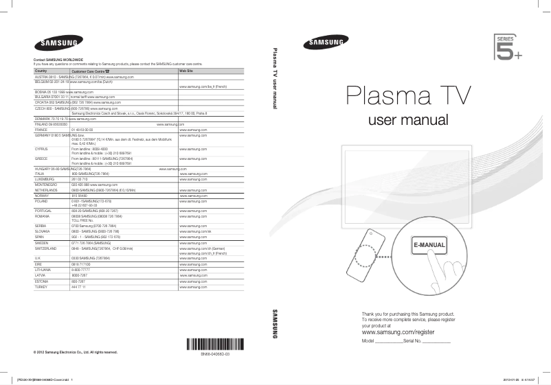 First page image of the manual for PS60E530A3W