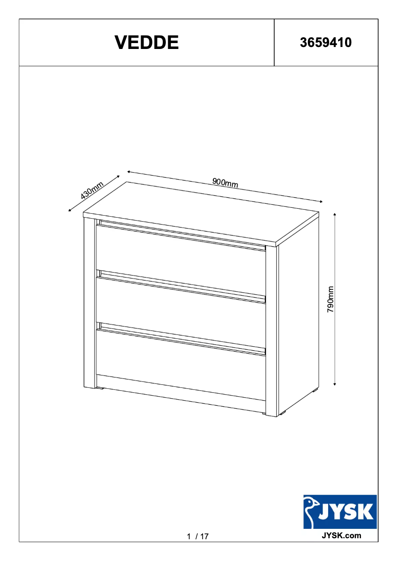 Page 1 of the manual User Manual JYSK Vedde (90x80x43)